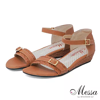 【Messa米莎】(MIT)氣質滿分內真皮編織楔型涼鞋36棕色