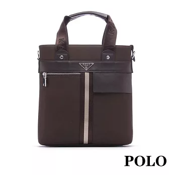 POLO 線條拉鍊橫式側背包 (棕色)
