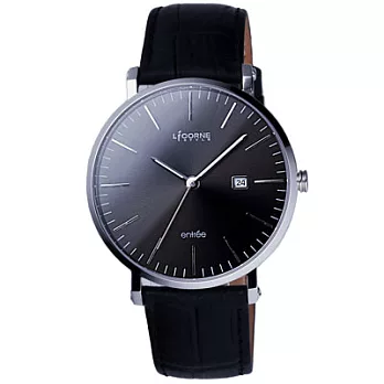 LICORNE 極簡生活風日期顯示腕錶-黑/大