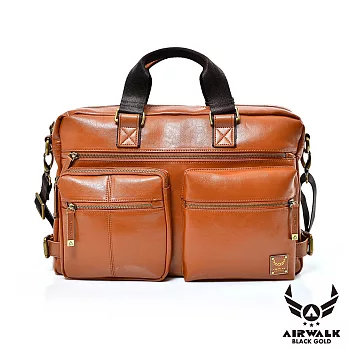 【美國 AIRWALK】雅致爵士雙口袋大容量公事包-黑糖棕