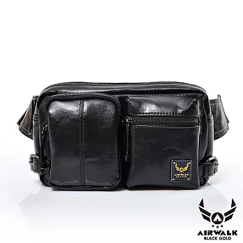 【美國 AIRWALK】雅致爵士雙口袋輕巧側肩包-神祕黑