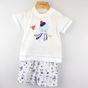 【愛的世界】MY BABY章魚寶寶夏日套裝(短T+短褲)/1~2歲-台灣製-95白色