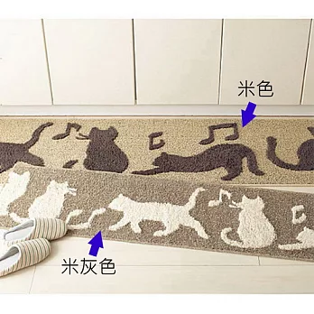 【cecile雜貨】可愛動物圖案混棉柔感地墊(貓咪系-180x45)米灰色