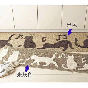 【cecile雜貨】可愛動物圖案混棉柔感地墊(貓咪系-180x45)米色