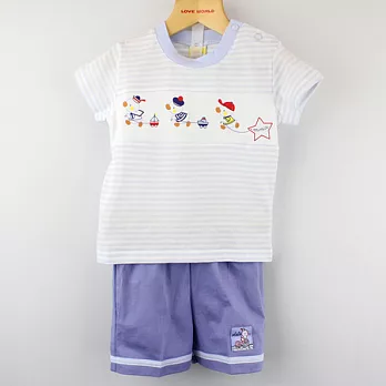 【愛的世界】MY BABY小鴨玩耍條紋短T套裝(短T+短褲)/6個月-台灣製-6M淺藍色