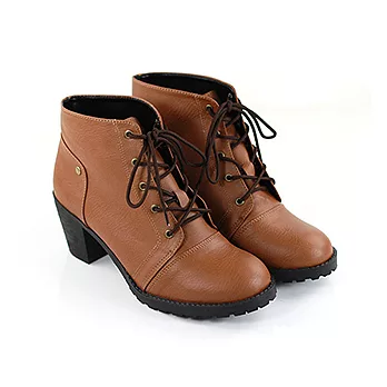 ◤Green Phoenix◥經典軍風中跟綁帶中筒靴/短靴23棕色