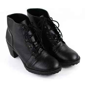 ◤Green Phoenix◥經典軍風中跟綁帶中筒靴/短靴23黑色