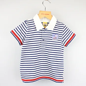 【愛的世界】MY BABY海馬小紳士條紋POLO衫/3~4歲-台灣製-100藏青色