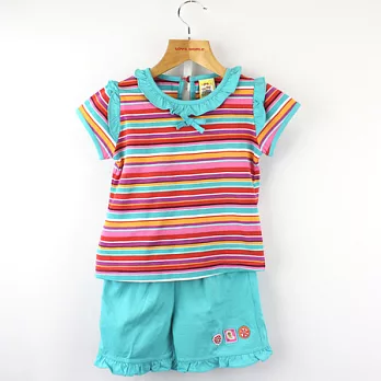 【愛的世界】MY BABY小荷葉邊彩色條紋套裝(上衣+短褲)/1歲-台灣製-80淺綠色