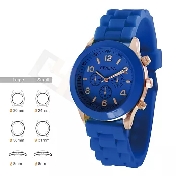 《GENEVA》 潮流色彩 繽紛14色馬卡龍果凍膠錶▉大／小兩款(大型-深藍)