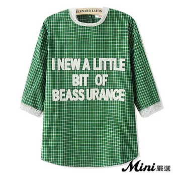上衣 字母貼布拼接蕾絲格紋上衣 二色-Mini嚴選-M(綠色)