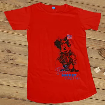 ROUAN柔安 迪士尼米奇繪圖風純棉印花連身家居服-紅