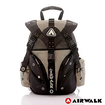 【美國 AIRWALK】鐵金鋼 雙色重裝備感三叉釦後背包 - 潮中灰