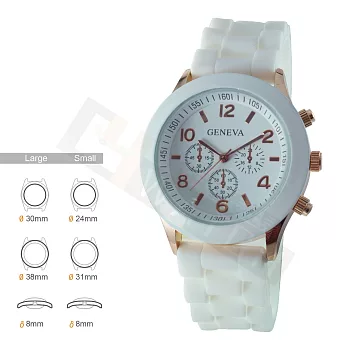 《GENEVA》潮流色彩 繽紛14色馬卡龍果凍膠錶▉大／小兩款(白色-大型)