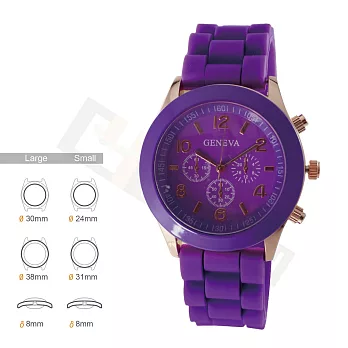 《GENEVA》潮流色彩 繽紛14色馬卡龍果凍膠錶▉大／小兩款(葡萄紫-大型)