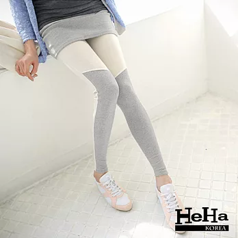 內搭褲 高彈力拼接假兩件九分內搭褲 三色-HeHa-FREE(淺灰)