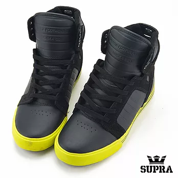 SUPRA 中筒皮質滑板運動休閒板鞋9黑x螢光黃