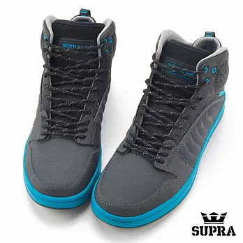 SUPRA 中筒皮質滑板運動休閒板鞋-鐵灰x藍8.5深灰x藍