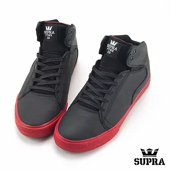 SUPRA 中筒皮質滑板運動休閒板鞋6黑x赤紅