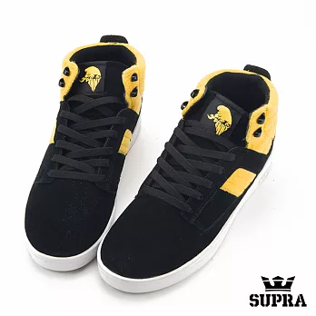 SUPRA 中筒絨皮滑板運動休閒鞋款9黑x黃