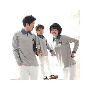 [親子裝]熊愛藍領灰色棉長袖親子裝情侶裝(媽咪)M灰