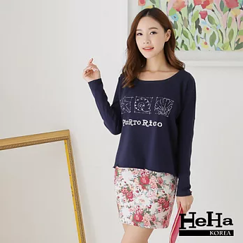 洋裝 韓版背心裙+蝙蝠袖T恤兩件套裝裙 藏青-HeHa-M*