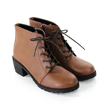 ◤Green Phoenix◥簡約好感皮革綁帶拉鍊短靴36咖啡色