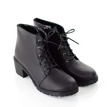 ◤Green Phoenix◥簡約好感皮革綁帶拉鍊短靴39黑色