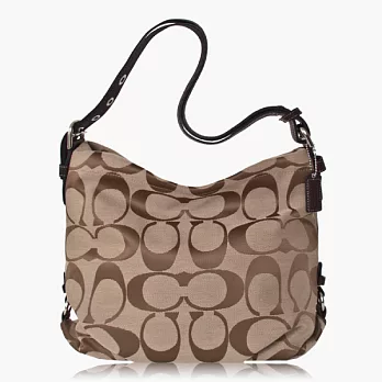 COACH織布皮飾邊可變換式斜背包_卡其/咖