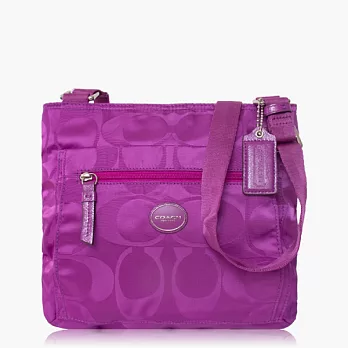 COACH 輕便型織布皮飾邊前口袋斜肩背包_紫色