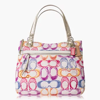 COACH 彩繪織布皮飾邊肩背托特包_彩色