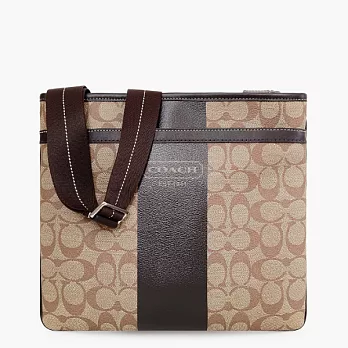 COACH直條PVC材質斜背包_卡其/咖啡