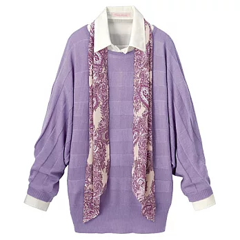 【cecile】日本品牌3件式領巾針織衫組L薰衣草紫