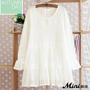 洋裝 雪紡拼接鏤空質感蕾絲洋裝-白色-Mini嚴選-M*