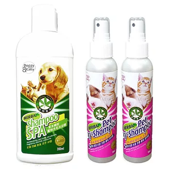 Doggy & Catty 草本精粹寵物洗毛精350ml+乾洗劑150ml-2入