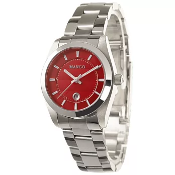 MANGO 卓越錶現不鏽鋼時尚腕錶-紅/32mm