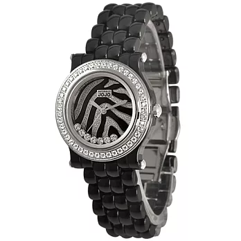 NATURALLY JOJO率性節奏晶鑽黑陶瓷時尚腕錶-黑斑馬紋/33mm黑斑馬紋