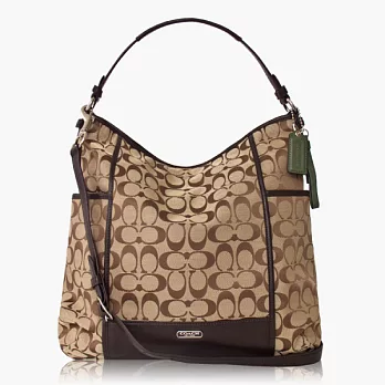 COACH 織布皮飾邊造型手提/斜肩背兩用包(大款)_咖啡色