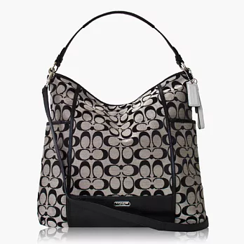 COACH 織布皮飾邊造型手提/斜肩背兩用包(大款)_黑灰色