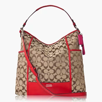 COACH 織布皮飾邊造型手提/斜肩背兩用包(大款)_紅色