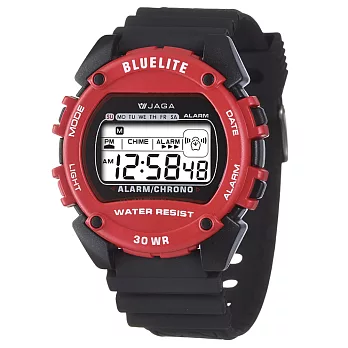 JAGA捷卡 M175防水多功能運動電子錶(黑紅)