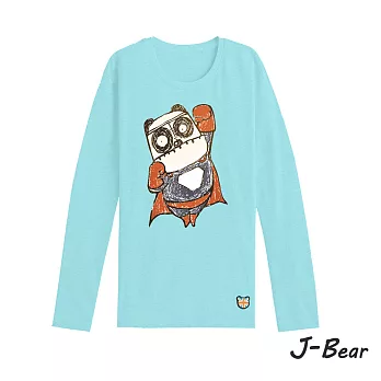 【J-Bear】JB001＊【手繪熊裝超人長袖圓領T恤】水藍色 兒童8號