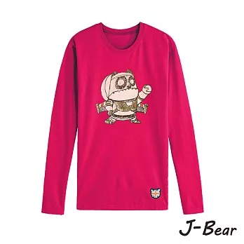 【J-Bear】JB002＊MIT 台灣製造 J-Bear新品牌【手繪熊裝機器飛行人長袖圓領T恤】桃紅色 兒童8號