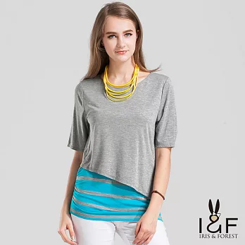 【INF】撞色拼接假兩件式棉質上衣14018S 灰色