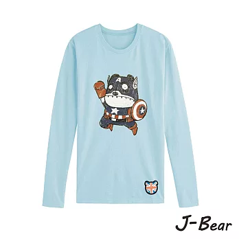 【J-Bear】JB003＊MIT 台灣製造 J-Bear新品牌【手繪熊美國隊長長袖圓領T恤】水藍色 兒童10號