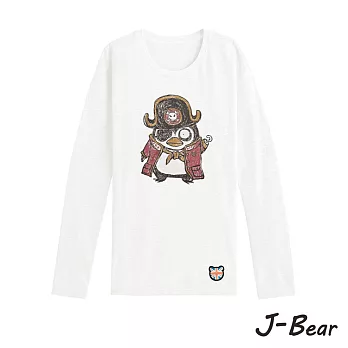 【J-Bear】JB006＊【手繪熊海盜企鵝長袖圓領T恤】白色 兒童8號