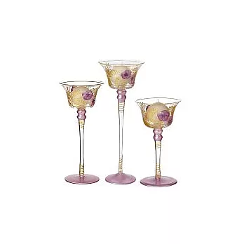 Madiggan手工彩繪玻璃鬱金香高中低燭台三件組-紫紅色