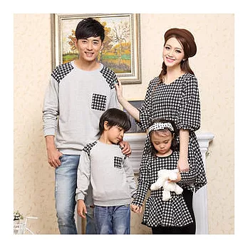 [親子裝]GU千鳥格優雅洋裝長袖上衣親子裝情侶裝(媽咪)S黑灰