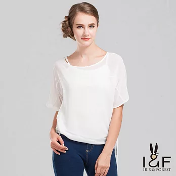 【INF】優雅輕透抽繩雪紡上衣14076S白色