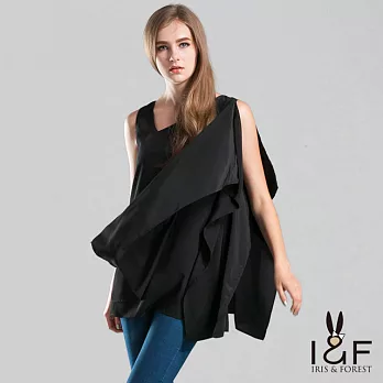 【INF】希臘風格雙層雪紡不對稱造型上衣14081S黑色